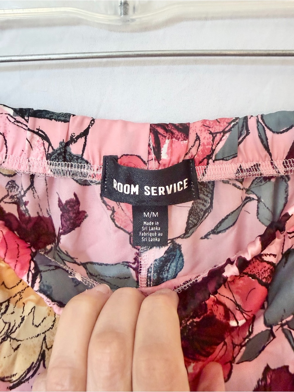 Room Service Floral Wide Leg Lounge Pants Pink Silky Pajama Pants - Picture 5 of 6